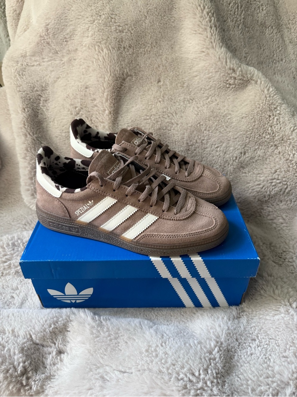 adidas women’s Brown Suede Spezial Sneakers with White Stripes